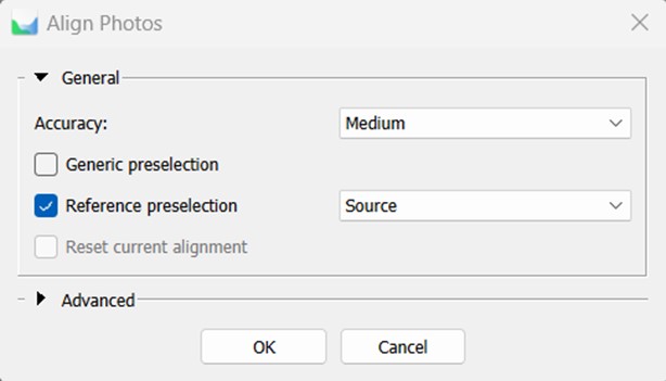 Align photos in Metashape