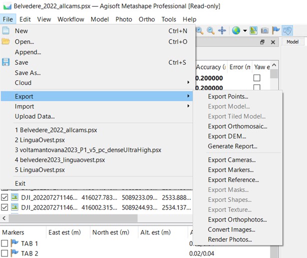 Export results in Metashape