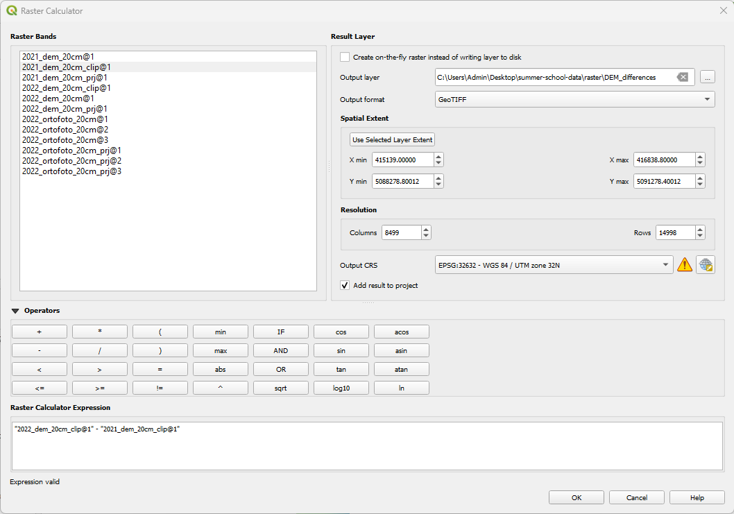 Raster calculator for DEM differences