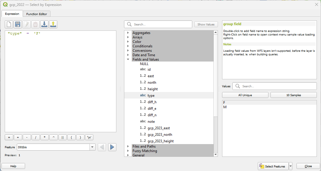 Select features using an expression example