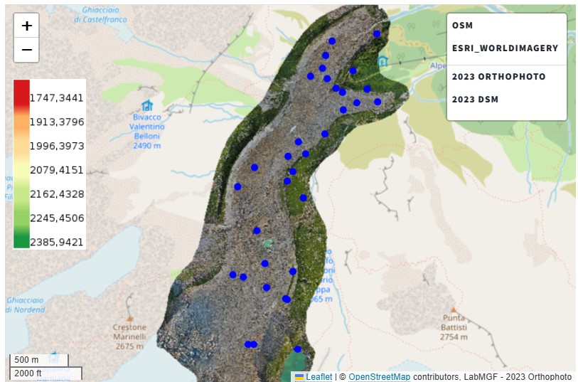 Screenshot of the Belvedere Glacier 2D Map Explorer - Orthophoto basemap