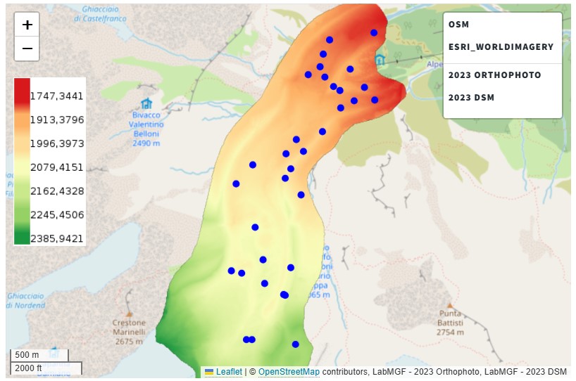 Screenshot of the Belvedere Glacier 2D Map Explorer - DSM basemap