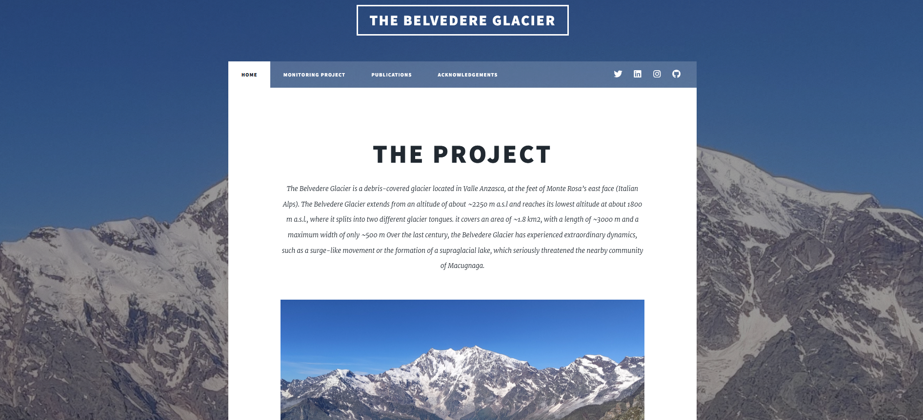 The Belvedere Glacier website homepage